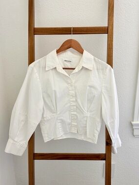 Reformation White Cropped Corset Collared Button-Up Shirt